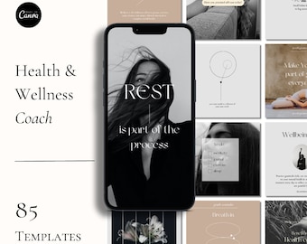 Gezondheidscoach, welzijnscoach, voedingscoach, holistische coach, Canva sociale media, Instagram-sjabloon, levenscoach, gezondheid en welzijn