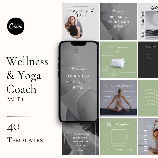 Yoga & Wellness Coach Aesthetic Customizable Instagram Posts Health and Wellness coach, Canva Mindfullness, Self Care Yoga Mindset Wellbeing