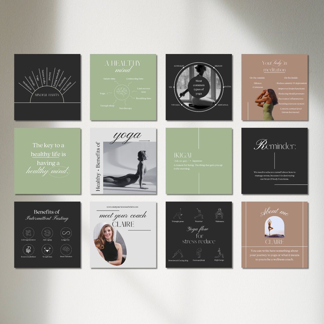 Yoga & Wellness Coach Aesthetic Customizable Instagram Posts Health and ...