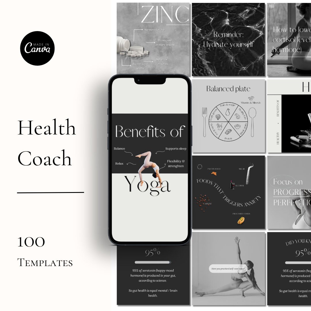 Health and Wellness Coach Aesthetic Instagram Posts Editable Canva ...