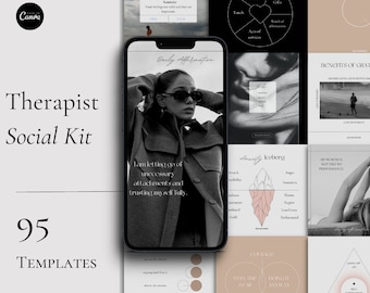 Therapist Premium Templates, Mental Health Templates, Psychologist Social Media, Therapy, Counseling, Psychology, Counselor, Canva Templates