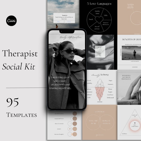 Therapist Premium Templates, Mental Health Templates, Psychologist Social Media, Therapy, Counseling, Psychology, Counselor, Canva Templates