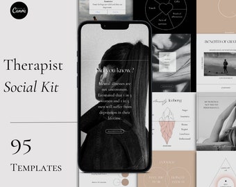 Premium Therapist Templates, Mental Health Templates, Psychologist Social Media, Therapy, Psychology, Health and Wellness, Wellbeing coach