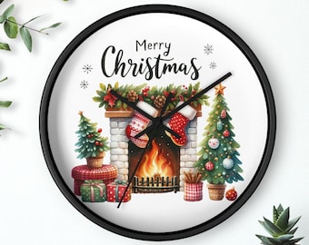 Merry Christmas Fireplace Wall Clock