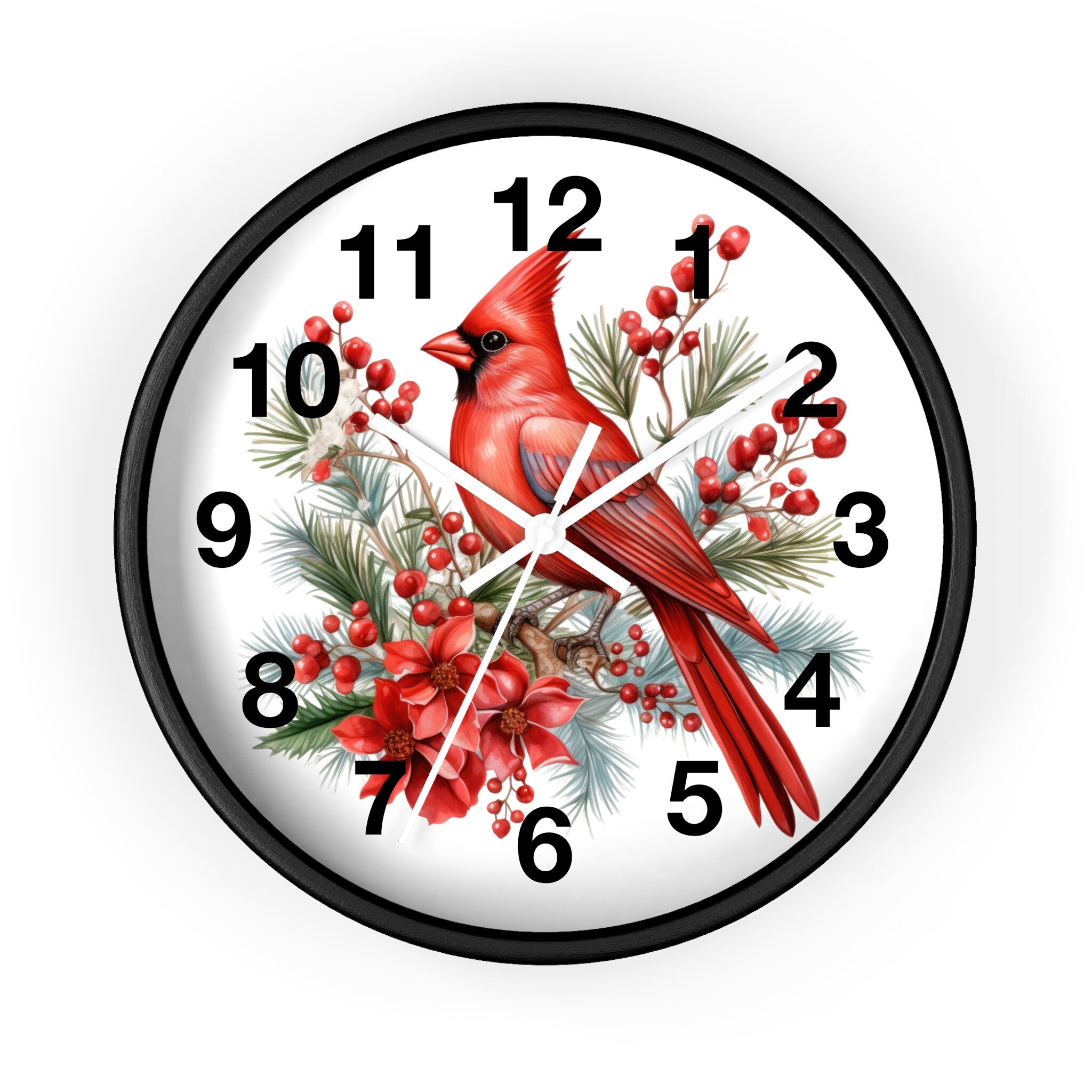 Cardinal Floral Christmas Wall Clock, Winter Cardinal, Christmas ...