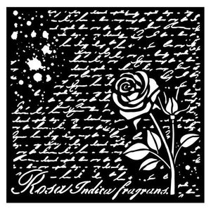Stamperia - Gruby szablon cm 18X18 - Rękopis perfum Rose z różą