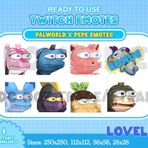 Palworld x Pepe Emote 8 Pack Bonus Bundle Twitch / Discord / Facebook