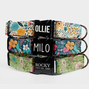 Custom Floral Dog Collar: Engraved Pet ID, Matching Leash Set