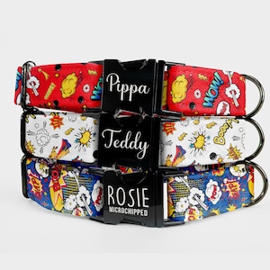 Cartoon Comic Custom Engraved Personalized Collar | Cute Engraved Dog Collar with Name | Collar Leash Set | Puppy Collar | Small Large Dog