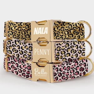 Leopard Print Dog Collar & Leash: Personalized Engraved Buckle