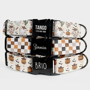 Halloween Western Dog Collar Leash Set – Personalized Pet Collar with Custom Name Engraved, Cowboy Pumpkin Print, Water Repellent Fabric