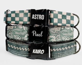Boho Cottagecore Dog Collar and Leash – Personalized Pet Collar with Custom Engraved Name & Phone Number, Adjustable Water Repellent Fabric
