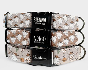 Western Halloween Dog Collar: Engraved Name and Phone Number, Matching Leash