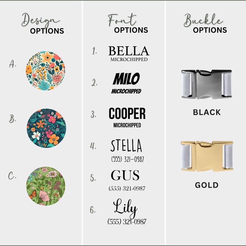 Floral Custom Dog Collar: Engraved Name, Adjustable Canvas Collar image 3