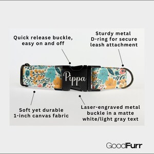 Floral Custom Dog Collar: Engraved Name, Adjustable Canvas Collar image 2