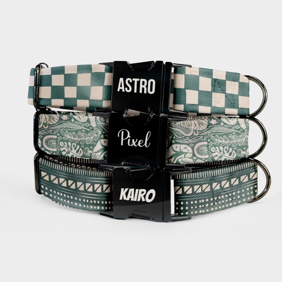 Boho Cottagecore Dog Collar and Leash – Personalized Pet Collar with Custom Engraved Name & Phone Number, Adjustable Water Repellent Fabric