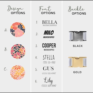 Floral Dog Collar: Custom Engraved, Adjustable Metal Buckle, Dog Lover Gift image 3