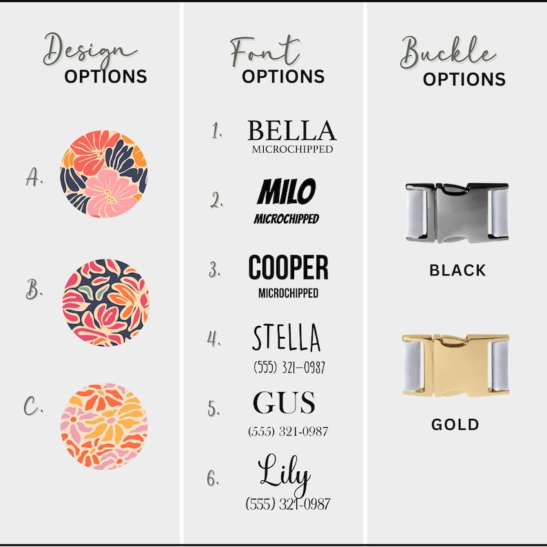 Floral Dog Collar: Custom Engraved, Adjustable Metal Buckle, Dog Lover Gift image 3