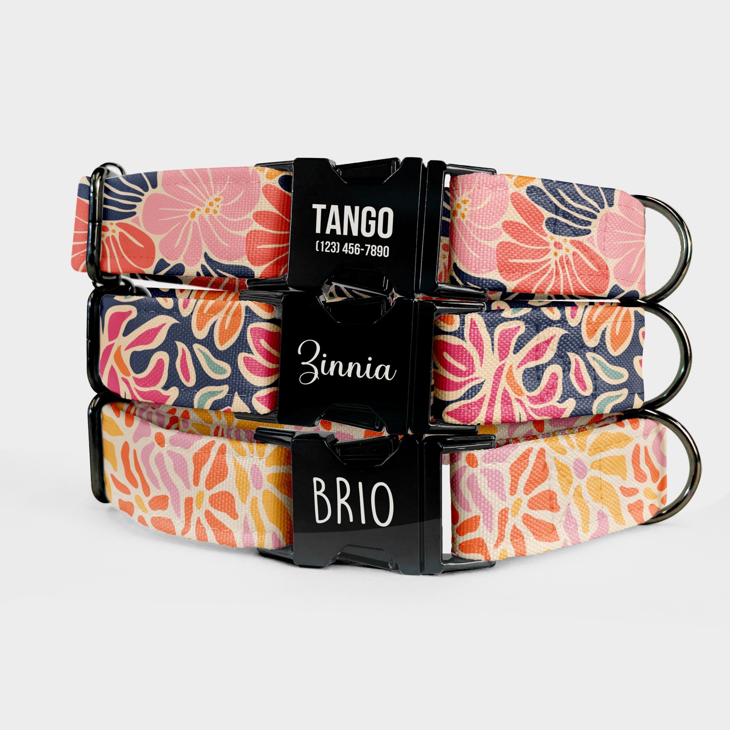 Floral Dog Collar: Custom Engraved, Adjustable Metal Buckle, Dog Lover Gift