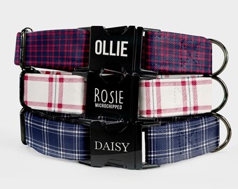 Personalized Plaid Dog Collar Leash Set: Handmade Adjustable Puppy Collar