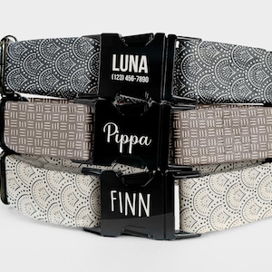 Boho Custom Engraved Personalized Collar | Floral Design| HandMade | Laser Engraved Dog Collar with Name | Collar Leash Set | Puppy Collar