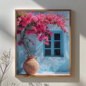 Pink Bougainvillea Floral Printable Wall Art, Italy floral art, Pink flower digital print, Minimalist European Landscape, floral photography