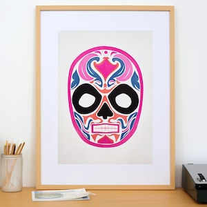 Lucha Libre Maske Poster, Wrestling Art, Lucha Libre digitaler Download, Retro Luchador trendige Art druckbar, bunte adrette Poster, Maskenkunst