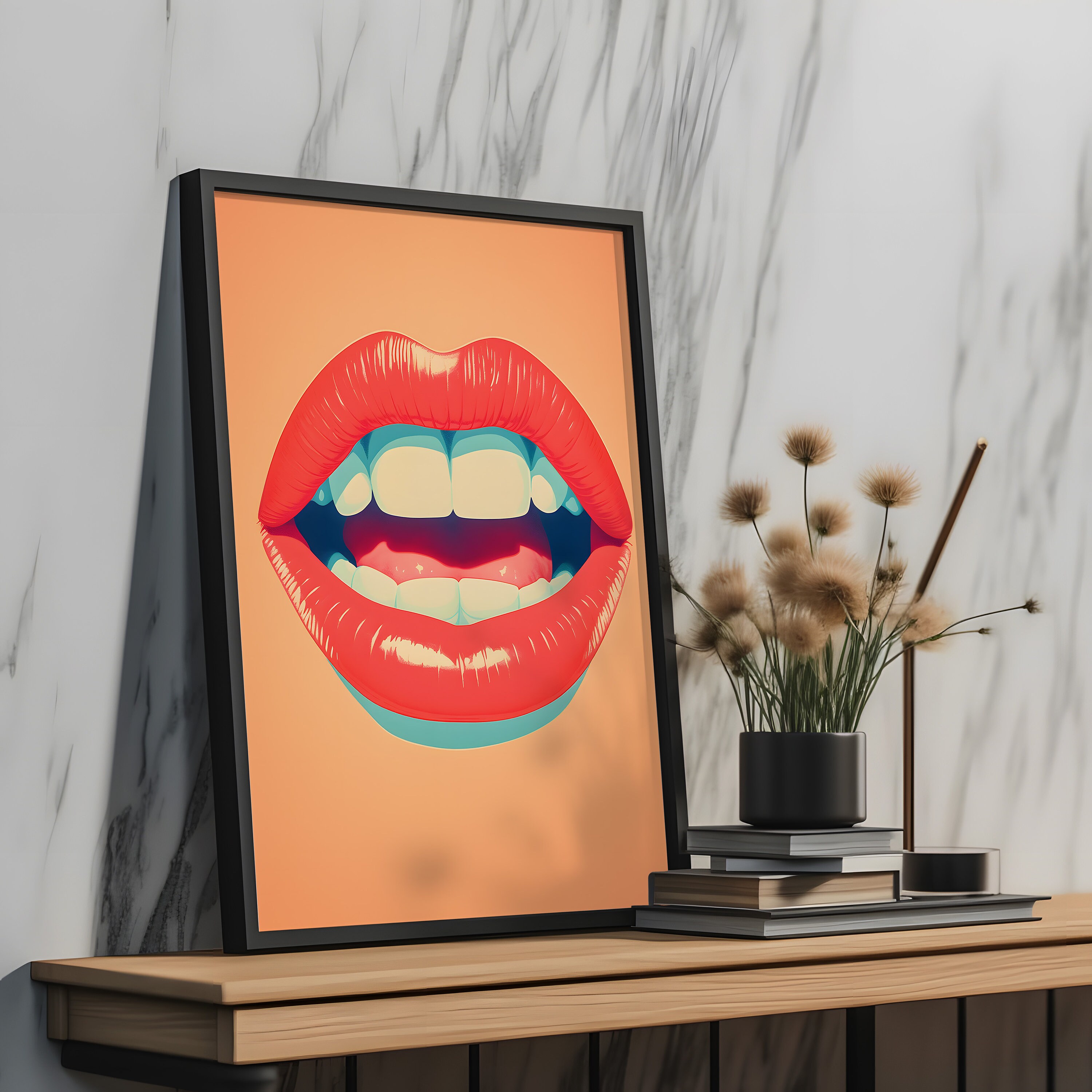 Red Lips Modern Art Print, Downloadable Minimalist Modern Art, Pop Art ...