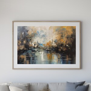 Peaceful Abstract Lake Scene, Landscape Printable, Lake Oil Painting, Digital Lake Landscape Print, Abstract Landscape Art, Forest Lake Art