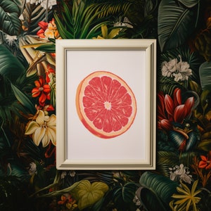 Vintage Blood Orange risograph modern art print, Fruit Wall Art Printable, Botanical Food Art Download, Kitchen House Decor, Vintage Art
