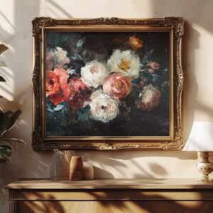 Vintage Dark Flower Print, Moody Botanical Wall Art, Dark Still Life Painting, Printable Digital Art, Dark Academia Moody Dorm Room Art