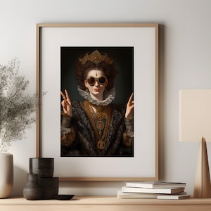 Renaissance vredeskoningin olieverfschilderij, eclectische kunst, portret veranderen, humeurig decor, antieke barokke olieverfschilderij, kunst veranderen, digitale print