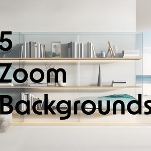Zoom Background, Zoom Office Background, Zoom Background Home Office, Zoom Backgrounds, Coastal bookshelves Zoom Backgrounds, set of 5