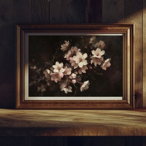 Vintage Dark Flower Print, Moody Botanical Wall Art, Dark Still Life Painting, Printable Digital Art, Dark Academia Moody Dorm Room Art