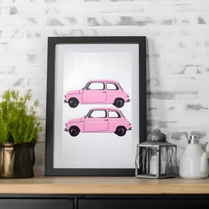 Cute Pink Car, Minimalist Modern Silkscreen, Digital Download, Minimalist Pink Printable, Car Art Download, Antique European Automobile Art