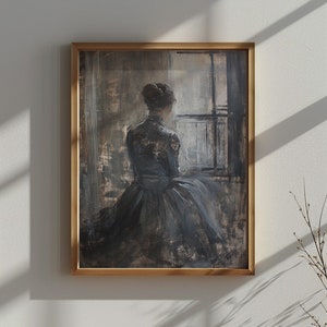Dunkle viktorianische Szene einer Frau, europäischer druckbarer Download, Vintage Winter-Druck, dunkles stimmungsvolles Porträt, dunkles antikes weibliches Porträt