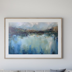 Peaceful Abstract Lake Scene, Landscape Printable, Lake Oil Painting, Digital Lake Landscape Print, Abstract Landscape Art, Forest Lake Art