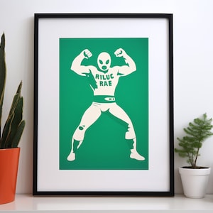 Lucha Libre Minimalist Poster, Wrestling Art, Green Lucha Libre Digital Download, Retro Luchador Trendy Art Printable, Preppy Poster