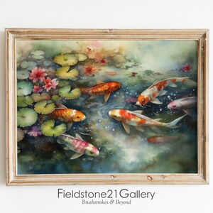 Watercolor Koi Pond Print, Gift Painting, Koi Fish, Fish, Fish in Pond, Lilly Pond, Monet, Watercolor, Fish Print, Coastal Art, Beach House