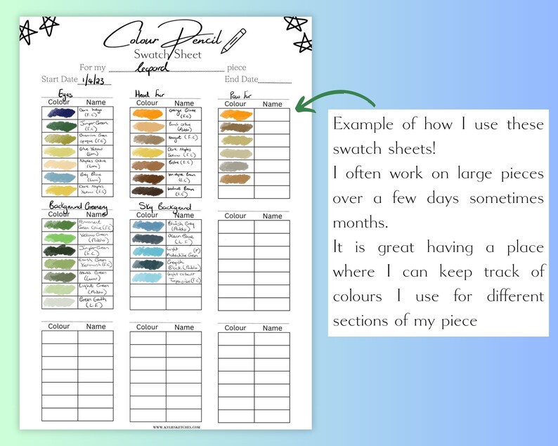 Colour Pencil Swatch Sheet Color Swatch Chart Colour Swatch Template Colour Pencil Swatches Colour Pencil Tools image 2