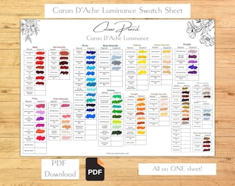 Caran D'Ache Luminance Colour Pencil Swatch Single Sheet Color Swatch Chart Swatch Template Colour Pencil Swatches Colour Pencil Tools