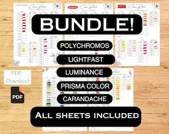 Lot de feuilles d'échantillons de crayons de couleur marques populaires de crayons de couleur Prisma Color Carandache luminance polychromes Derwent