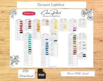 Muestras de lápiz de color Derwent Lightfast en una sola hoja Tabla de muestras de color Plantilla de muestras Muestras de lápiz de color Herramientas para lápiz de color