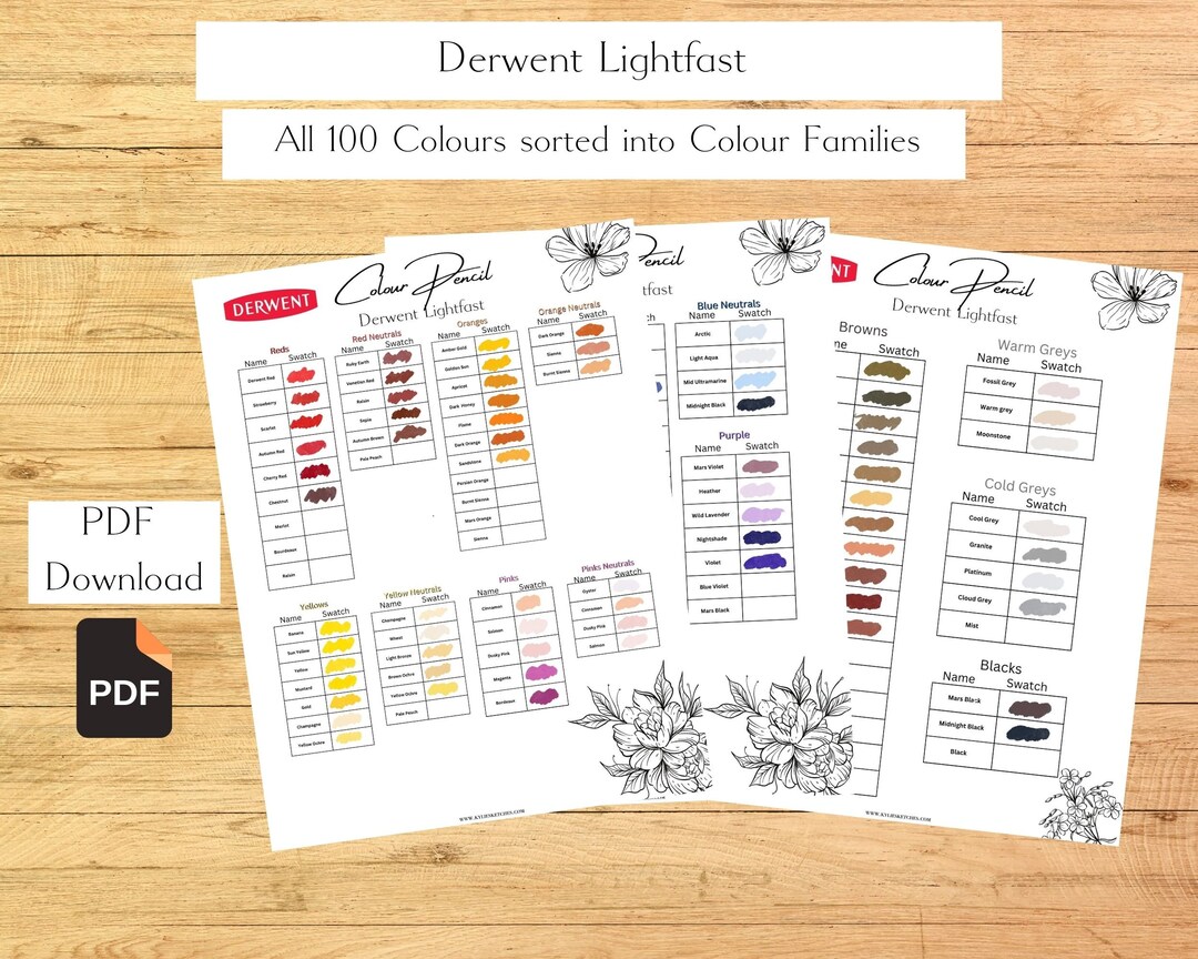 Colour Pencil Swatch Sheet Derwent Lightfast 100 Color Swatch Chart ...