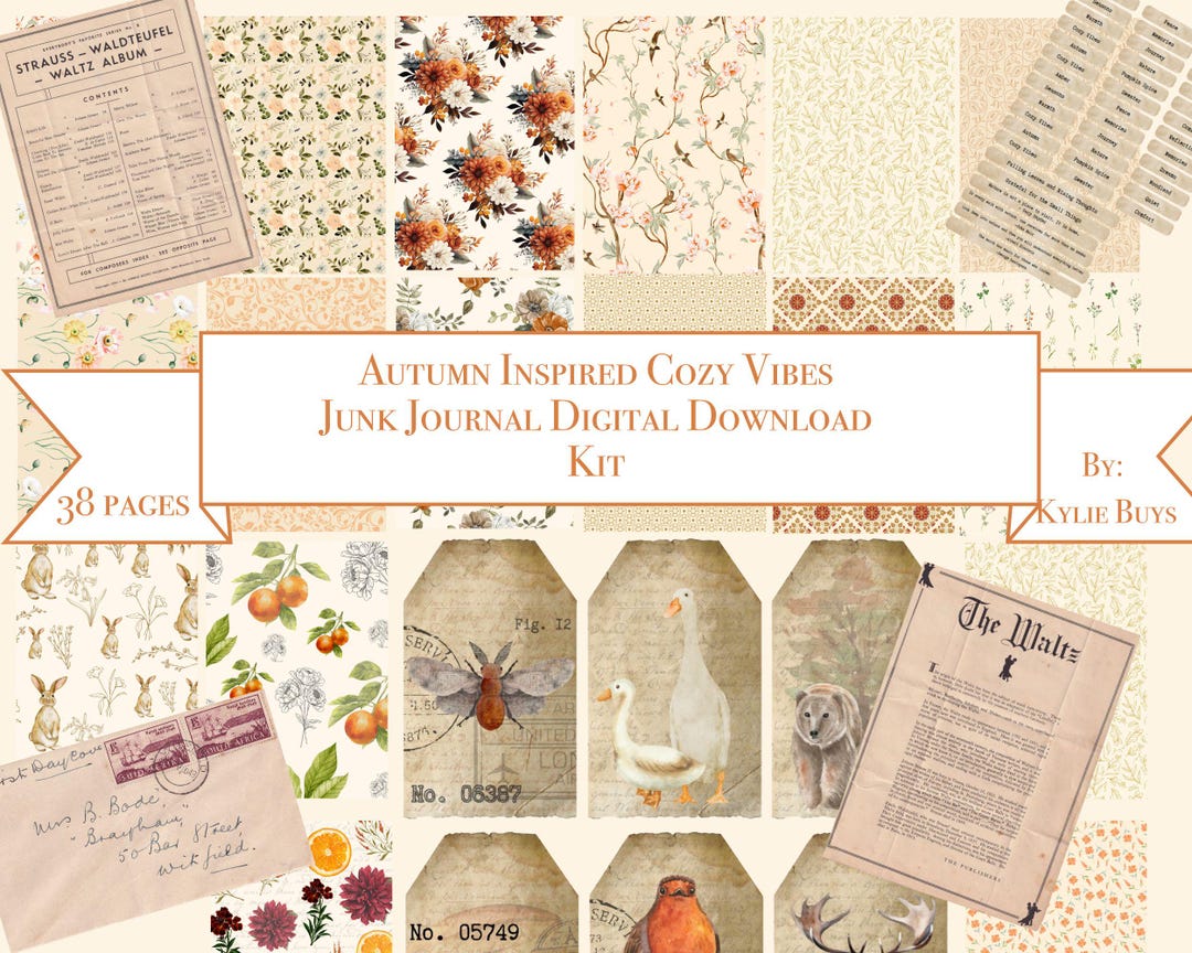 Autumn Inspired Junk Journal Digital Kit Printable Vintage Ephemera ...
