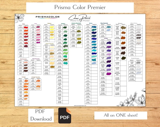 Color Chart Prismacolor Verithin &amp; Scholar Pencils Semi-filled Template ...