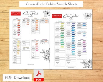 Caran d'ache Pablo 120 Colour Pencil Swatch Sheets in Colour Family Color Swatch Chart Colour Pencil Swatches Colour Pencil Tools