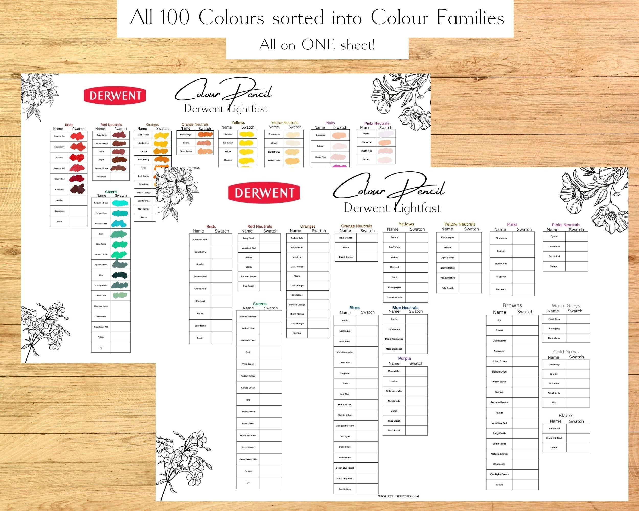 Derwent Lightfast Colour Pencil Swatch Single Sheet Color Swatch Chart ...