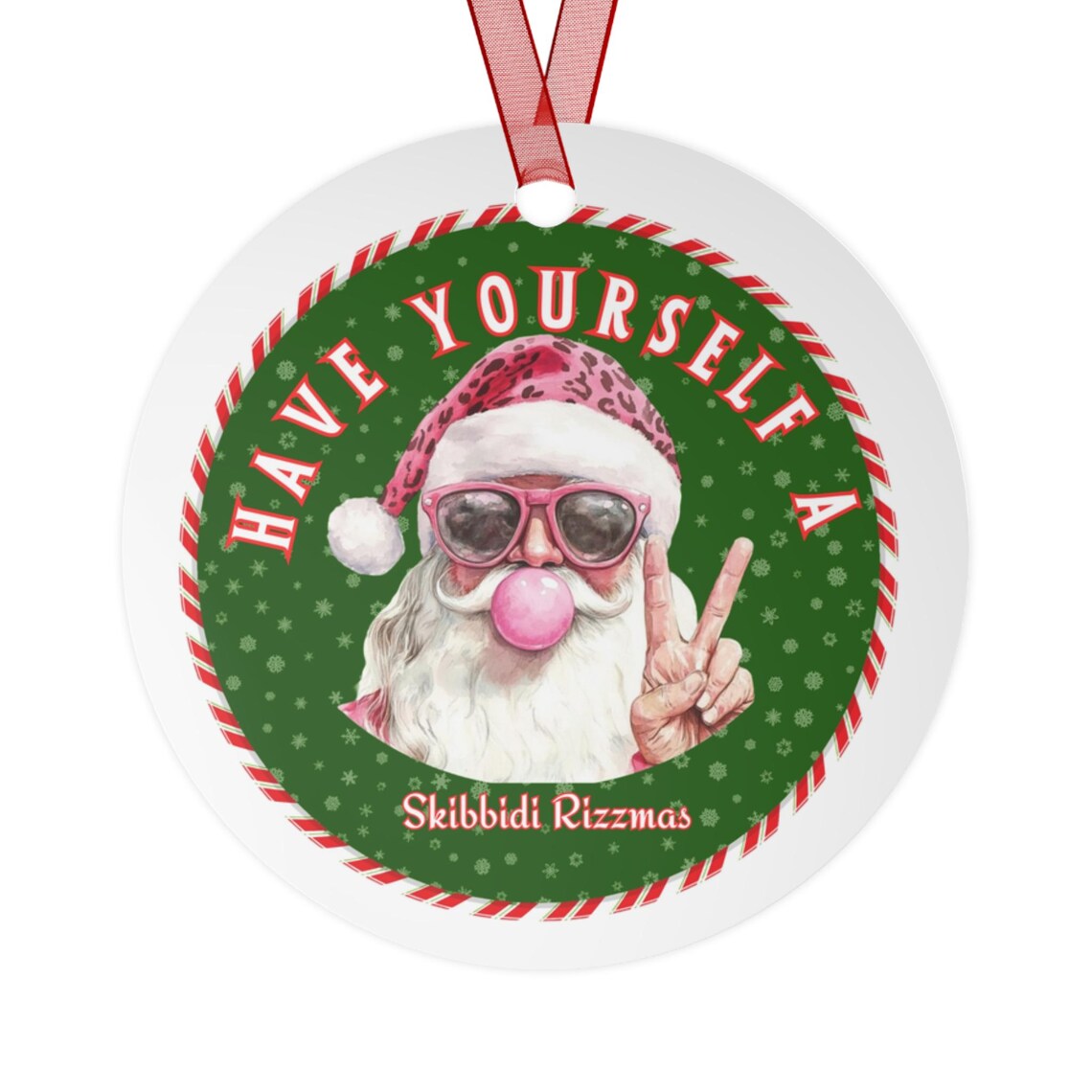 Funny Skibidi Rizzmas Santa Metal Ornament - Customizable Holiday ...