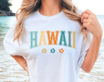 Hawaii Shirt State Tee Comfort Colors Women's T-shirts Oversized T-shirt Beach T Shirt Summer Tee Hibiscus Flowers Shirt Hawaiian